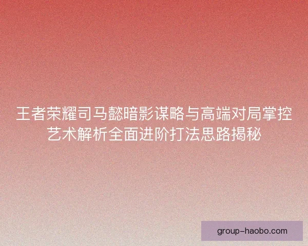 王者荣耀司马懿暗影谋略与高端对局掌控艺术解析全面进阶打法思路揭秘